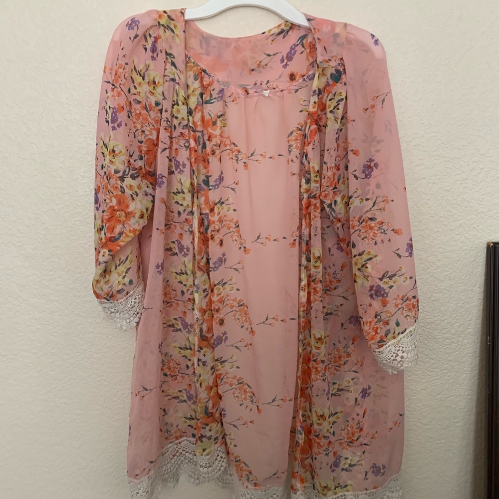 Pink floral kimono